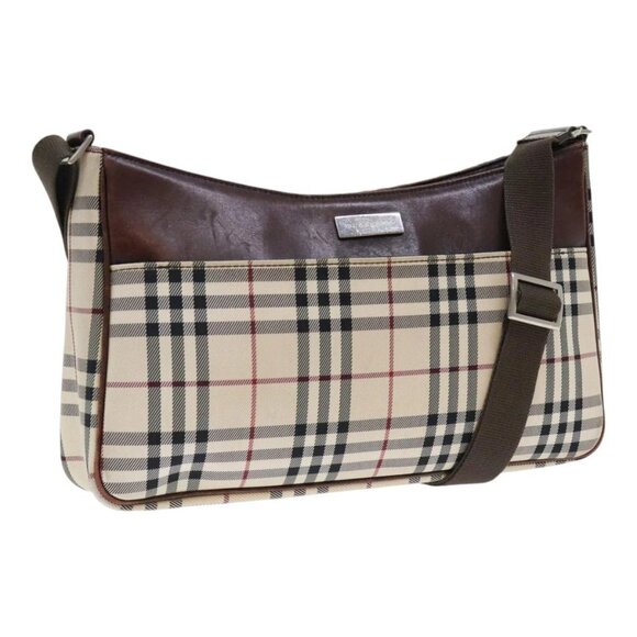 Share BURBERRY Nova Check Shoulder Bag Nylon Silver Beige - Picture 1 of 16